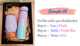 Rainbow Gift Box Set - Customised Name on Two Tone Insulated Temperature Indicator Water Tumbler Bottle and Insulated U Tumbler Cup Mug