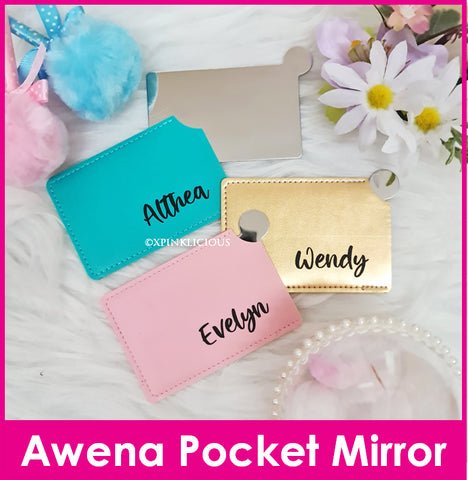 Customised Name on Awena Pocket Mirror / Card Size Travel Mirror  / Personalised Name Portable Mirror / Christmas Gifts / Teachers Day Present