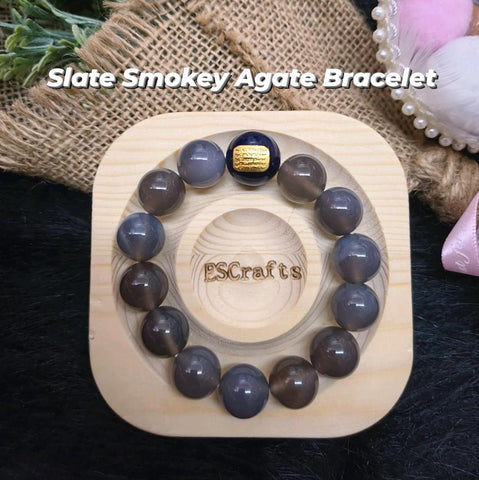 Slate Smokey Agate Bracelet, Crystal beads, Birthday Present, Christmas gifts, Healing