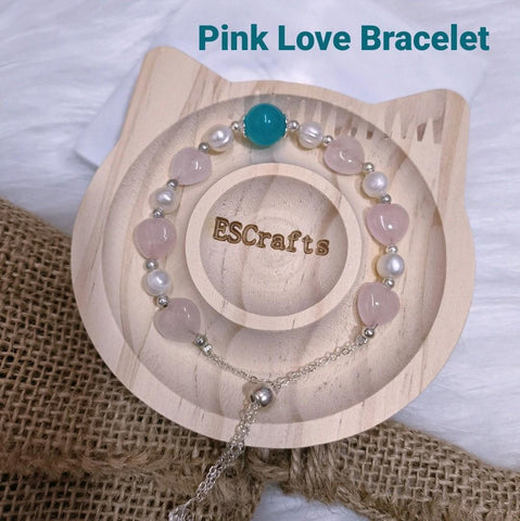 Pink Love Bracelet, Crystal beads, Birthday Present, Christmas gifts, Healing