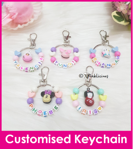 Bell Charms / Hello Kitty Fortune Cat Mickey Minion Clover Japanese Cat  / Customised Cartoon Ring Keychain / Personalised Name Bag Tag / Birthday Goodie Bag
