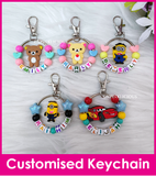 Brown Rilakkuma, White Rilakkuma, Cars, Minions Customised Cartoon Ring Keychain / Personalised Name Bag Tag