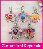 Lollipop Customised Cartoon Ring Keychain / Personalised Name Bag Tag