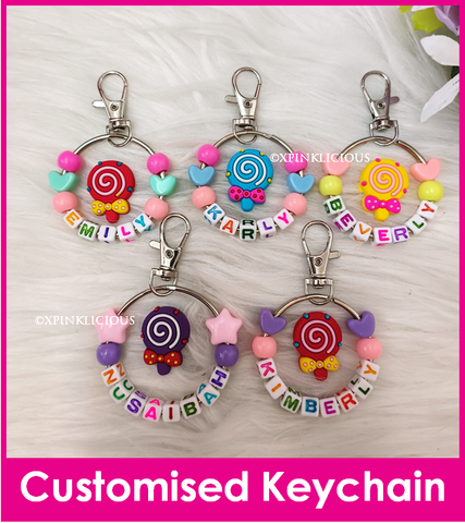Lollipop Customised Cartoon Ring Keychain Personalised Name Bag Tag