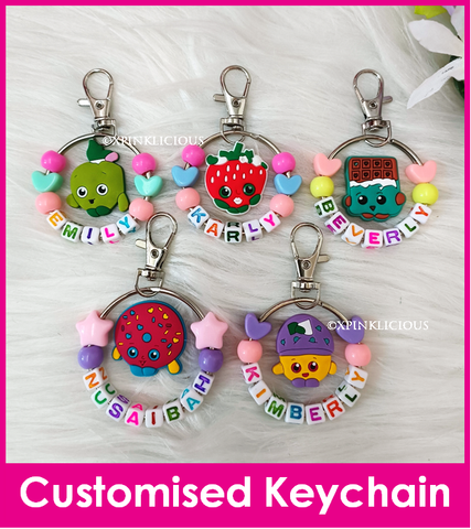 Shopkins Customised Cartoon Ring Keychain / Personalised Name Bag Tag