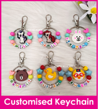 Brown, Cony, Pororo, Duck, My Little Pony / Customised Cartoon Ring Keychain / Personalised Name Bag Tag