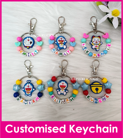 Doraemon, Bell, Dorami / Customised Cartoon Ring Keychain / Personalised Name Bag Tag