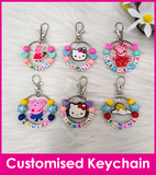 Hello Kitty, Peppa Pig, George, Gudetama / Customised Cartoon Ring Keychain / Personalised Name Bag Tag