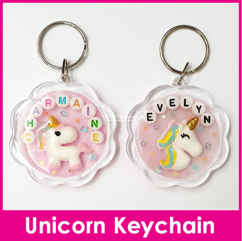Personalised Name Unicorn Crystal Keychain / Customised Name Resin Bag Tag