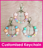 Cross / Christian / Novelty / Customised Cartoon Ring Keychain / Personalised Name Bag Tag / Birthday Goodie Bag