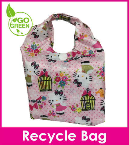 C01 - Light Pink Hello Kitty Recycle Bag Multi Purpose Grocery Bag