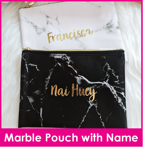 Customised Name Marble Prints PU Pouch / Cosmetic Make up Storage Pouch