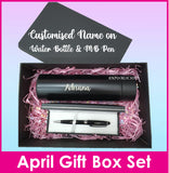 April Gift Box Set with Customised Name / Insulated Temperature Indicator Water Bottle / MB Pen