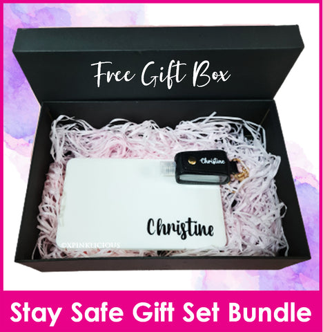 Stay Safe Gift Box Set - Customised Name on Mask Holder / Sanitizer Holder / Gift Ideas / Present / Teachers Day / Farwell / Colleagues