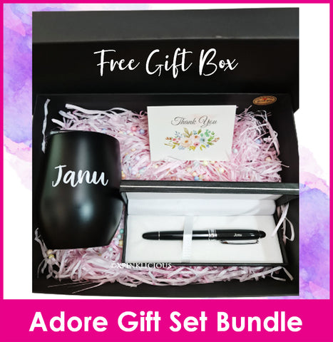 Adore Gift Box Set - Customised Name on Insulated U Tumbler Cup Mug / Name Engraving on MB Cap Writing Pen