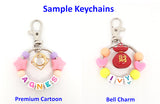 Customised Name Cartoon Ring Keychains / Personalised Name Novelty Charm Bag Tag