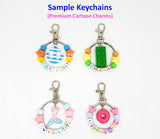 Customised Name Cartoon Ring Keychains / Personalised Name Novelty Charm Bag Tag