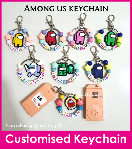 Among Us Cartoon Ring Name Keychain Customised Name Bag Tag Birthday Party Goodie Bag