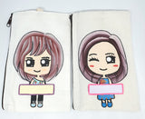 Hand Drawn Girl or Boy Pouch / Customised Name Pencil Case / Personalised Your Own Message