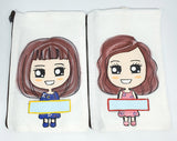 Hand Drawn Girl or Boy Pouch / Customised Name Pencil Case / Personalised Your Own Message