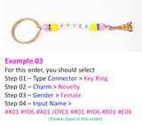 Customised Name Bookmark Keychain / Small Bead Dust Cap Keychain / Zipper Ring Keychain / Name Tag