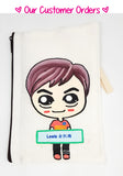 Hand Drawn Girl or Boy Pouch / Customised Name Pencil Case / Personalised Your Own Message