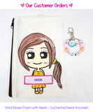 Hand Drawn Girl or Boy Pouch / Customised Name Pencil Case / Personalised Your Own Message