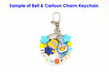 Customised Name Cartoon Ring Keychains / Personalised Name Novelty Charm Bag Tag