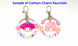 Customised Name Cartoon Ring Keychains / Personalised Name Novelty Charm Bag Tag