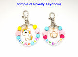 Customised Name Cartoon Ring Keychains / Personalised Name Novelty Charm Bag Tag