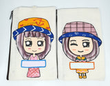 Hand Drawn Girl or Boy Pouch / Customised Name Pencil Case / Personalised Your Own Message