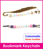 Customised Name Bookmark Keychain / Small Bead Dust Cap Keychain / Zipper Ring Keychain / Name Tag