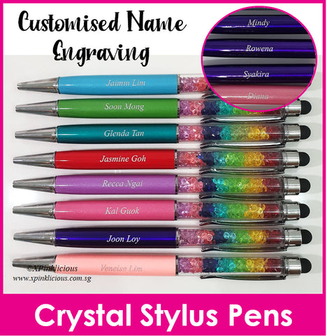 Customised Name Engraving on Rainbow Crystal Stylus Pen / Personalised Writing Pens