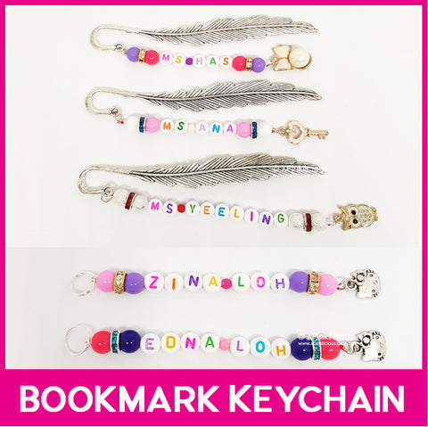 Customised Name Bookmark Keychain / Small Bead Dust Cap Keychain / Zipper Ring Keychain / Name Tag