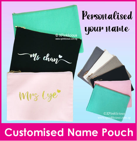 Customised Name Cosmetic Pouch / Elegant Make up Storage Pouch / Gold Zipper
