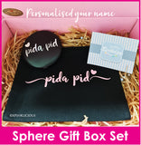 Sphere Gift Box Set - Customised Name on LED Pocket Mirror and Elegant Pouch with gold zip