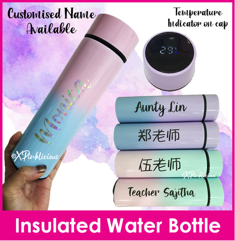 Customised Name Insulated Temperature Indicator Water Tumbler / Two Tone Pastel Bottle
