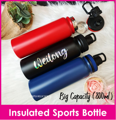 Customised Name Insulated Stainless Steel Sports / Gym / Bike / Big Capacity Water Bottle  (800ml)