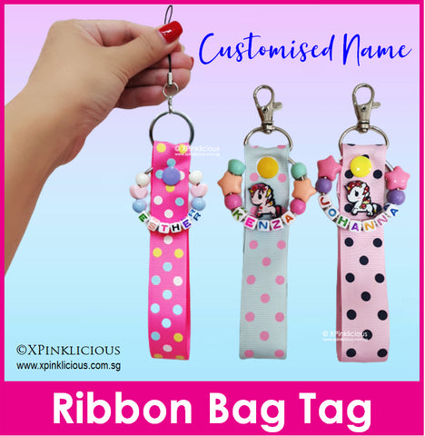 Customised Name Ribbon Bag Tag / Handmade Ribbon Keychain / Teacher's Day Gift / Christmas Present / Gift Ideas