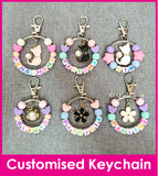 Cat / Kitty / Flower / Novelty / Customised Cartoon Ring Keychain / Personalised Name Bag Tag / Birthday Goodie Bag