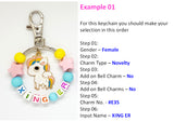 Customised Name Cartoon Ring Keychains / Personalised Name Novelty Charm Bag Tag