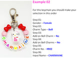 Customised Name Cartoon Ring Keychains / Personalised Name Novelty Charm Bag Tag
