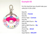 Customised Name Cartoon Ring Keychains / Personalised Name Novelty Charm Bag Tag