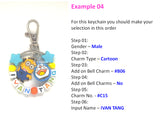 Customised Name Cartoon Ring Keychains / Personalised Name Novelty Charm Bag Tag