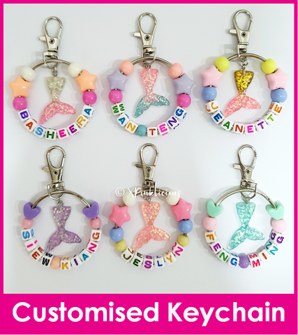 Mermaid Tail / Premium Cartoon / Customised Cartoon Ring Keychain / Personalised Name Bag Tag / Birthday Goodie Bag