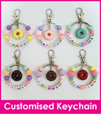 Donut / Premium Cartoon / Customised Cartoon Ring Keychain / Personalised Name Bag Tag / Birthday Goodie Bag