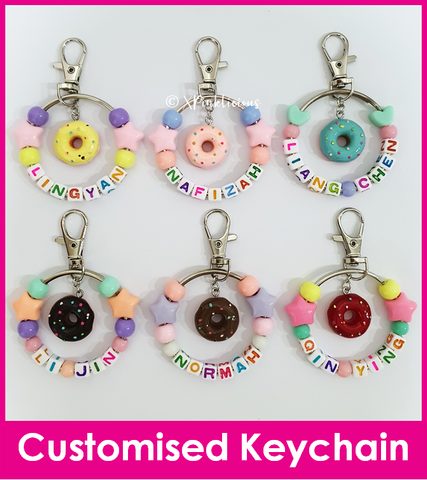 Donut / Premium Cartoon / Customised Cartoon Ring Keychain / Personalised Name Bag Tag / Birthday Goodie Bag